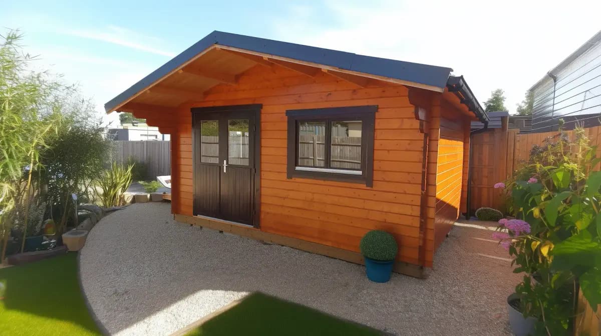 Timber garden office workspace