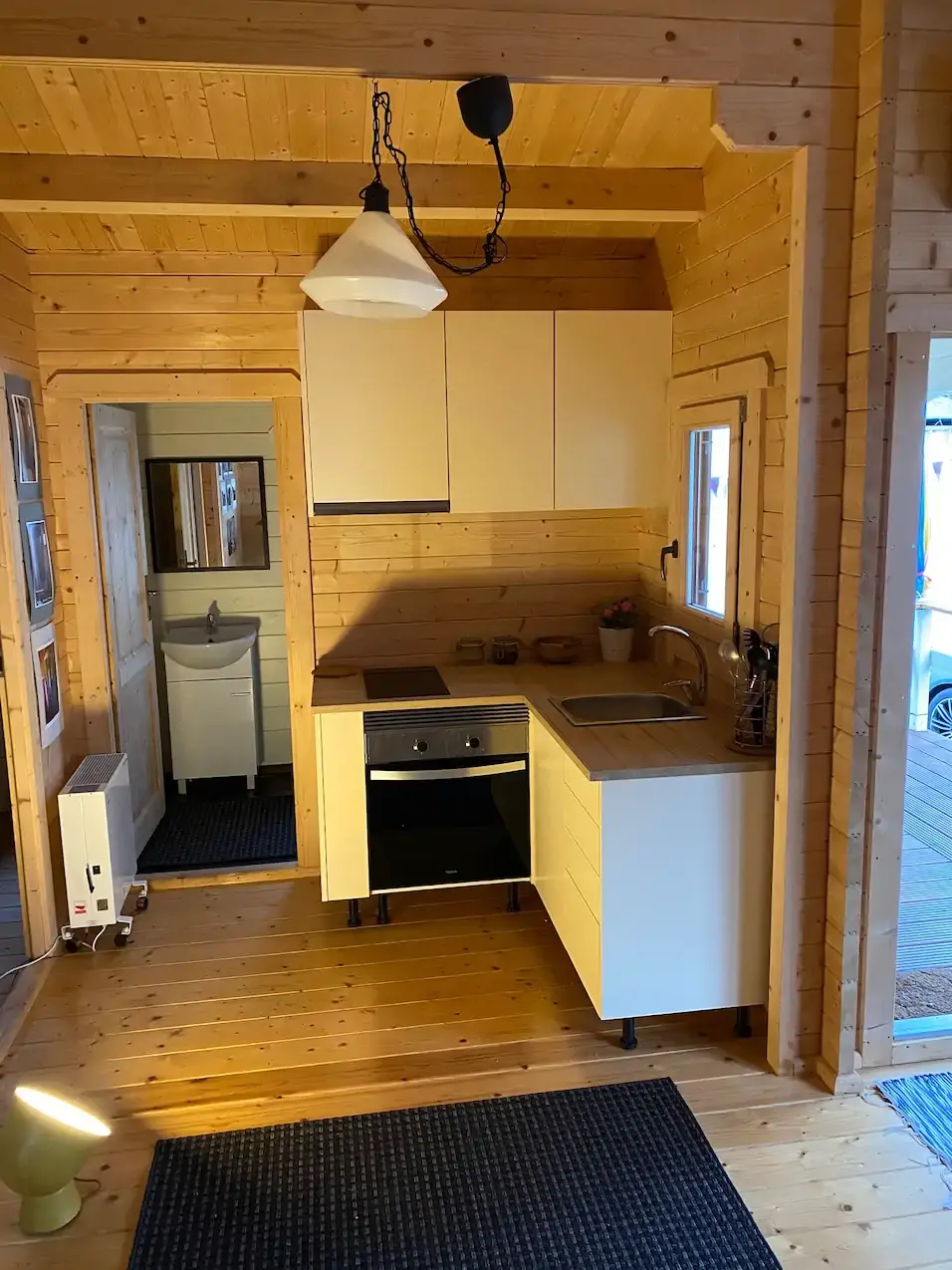 Timber lodge cabin with pitched roof in the Irish countryside