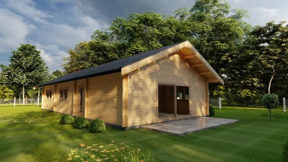 Cosy timber guest cabin decorated for winter